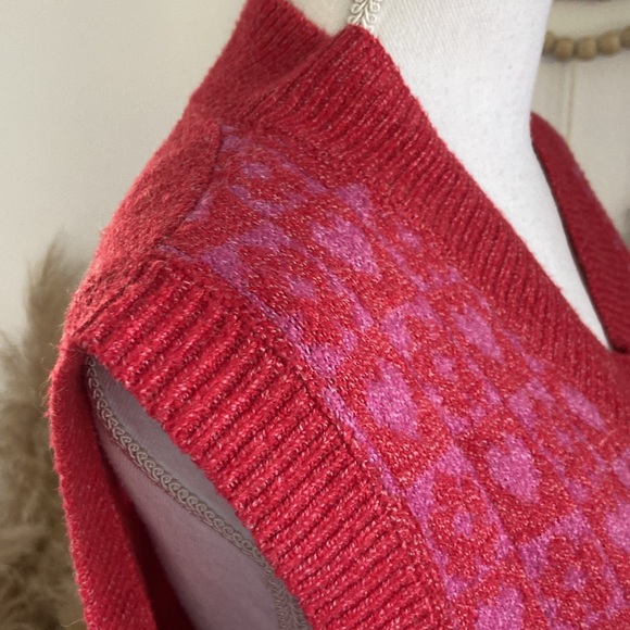 Nordstrom sweater tank top knit vest red pink heart checkerboard spring Y2K xs - Picture 8 of 16
